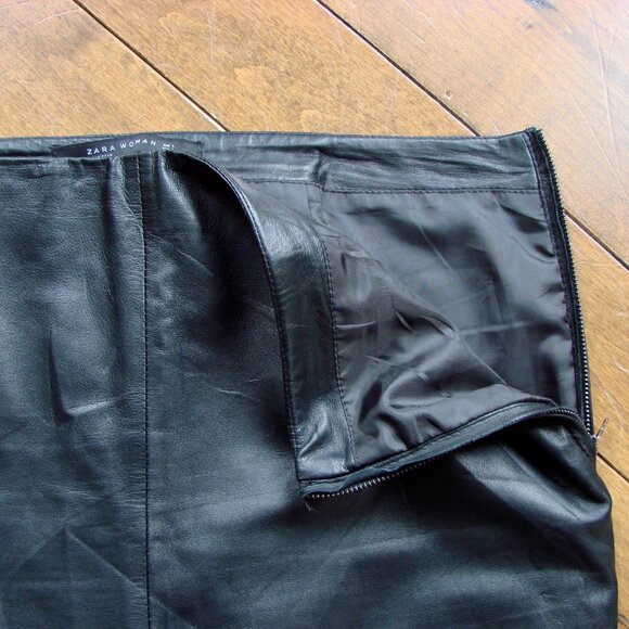 Zara Woman Black Leather Pencil Skirt Straight Lined Soft Office Size Large - Picture 10 of 16